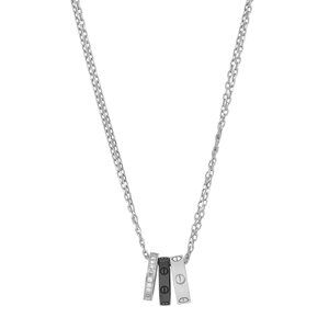 Cartier Love 3 Rings Pendant Necklace Diamond & Ceramic 18K White Gold